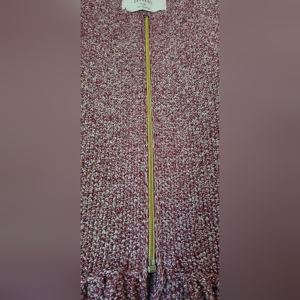 Zara Metallic Pink/Plum Silver Metalic Knit Zip Front Top SzL - Picture 12 of 12